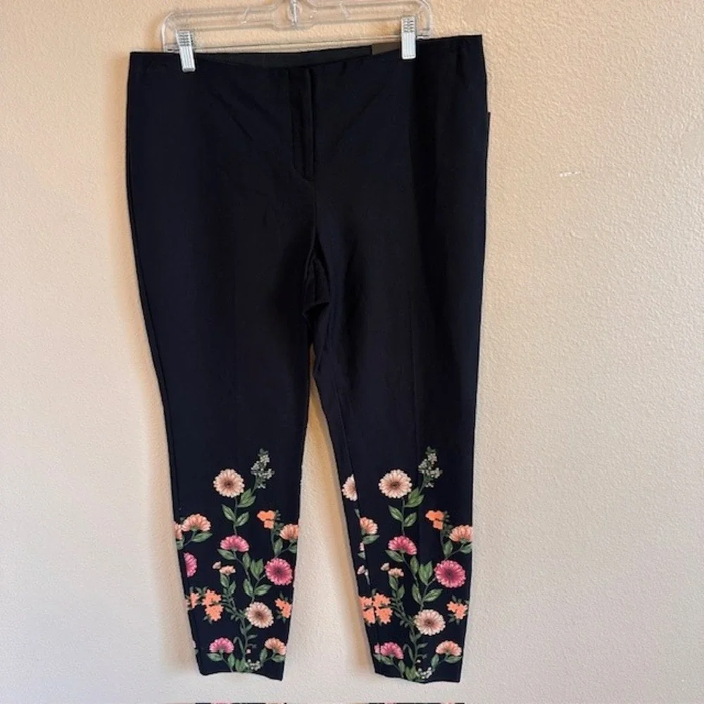 NWT Alfani Women's Black Floral Print Skinny Leg‎ Dress Pants Stretch 16 $74